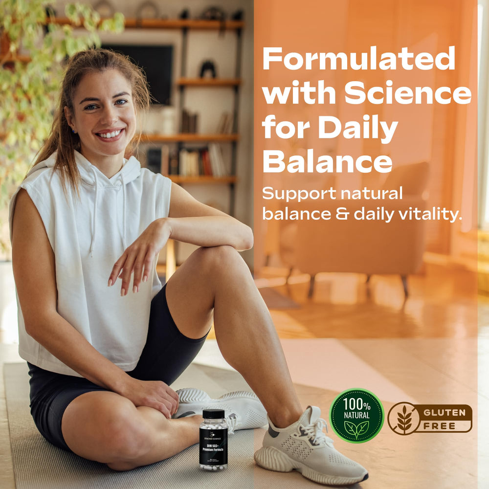 Stacked Science DIM SGS+ vegan formula supports clean daily supplementation.