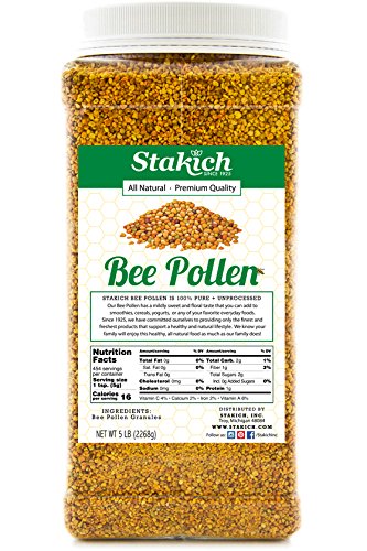 Stakich Bee Pollen Granules 5lb bag, pure and natural energy support in daily meals.