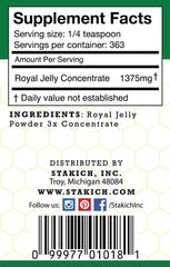 Stakich Royal Jelly Powder pour — convenient 1 lb jar for smoothies.