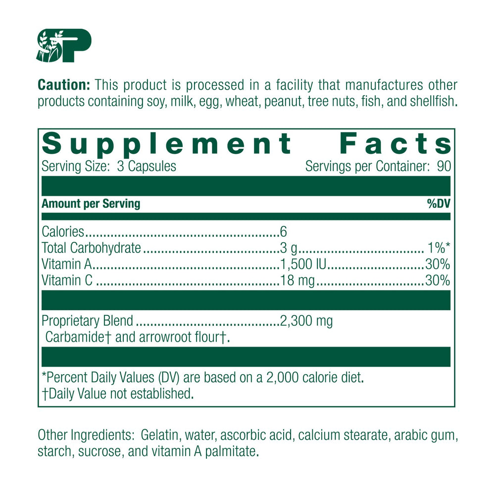 Standard Process A-C Carbamide capsules closeup highlights small, easy-to-swallow pills.