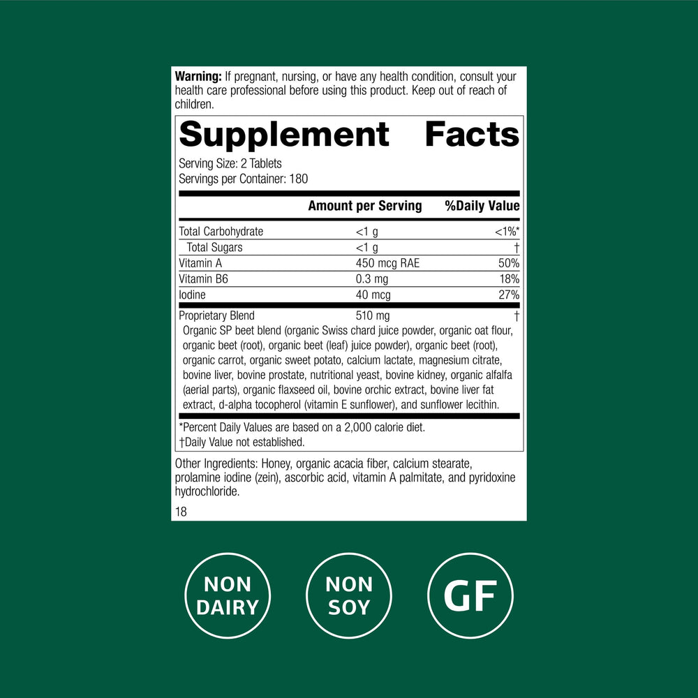 Standard Process Betafood bottle label showing gluten free dairy free and soy free