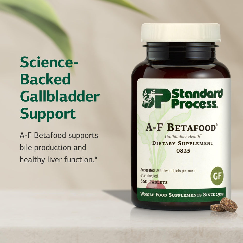 Standard Process A-F Betafood bottle being poured for daily use