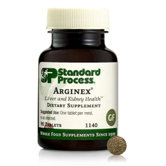 Standard Process Arginex bottle front signaling liver and kidney support possibilities