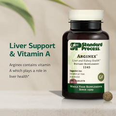 Standard Process Arginex tablets close-up shows 180-count supply.