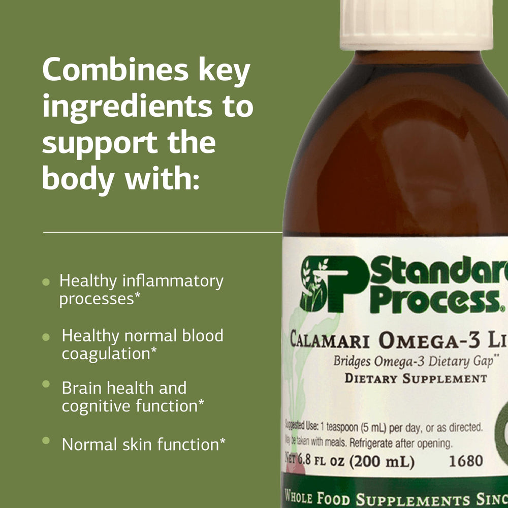 Standard Process Calamari Omega-3 Liquid dosage scoop showing convenient serving