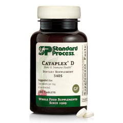 Standard Process Cataplex D bottle front showing the vitamin D boost for immune and bone support.