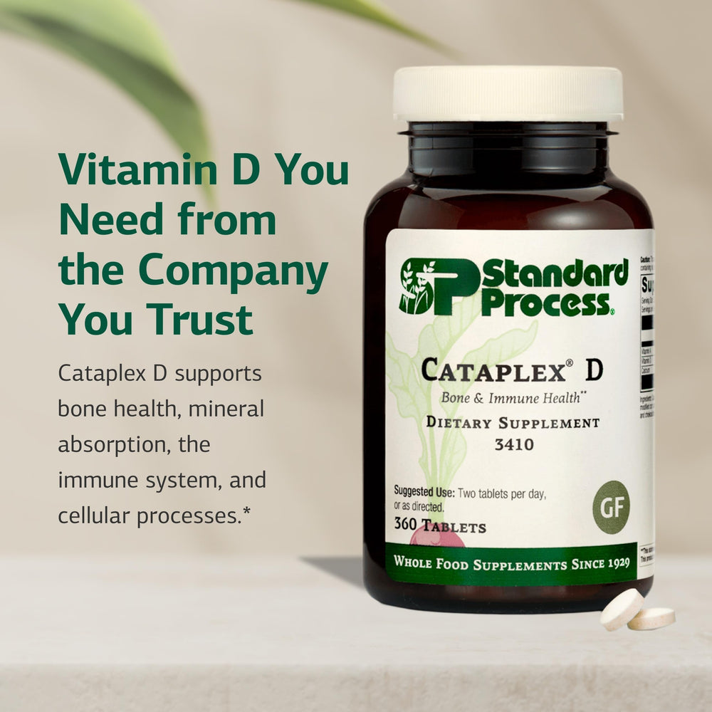 Cataplex D bottle label and view highlighting gluten-free and non-dairy features