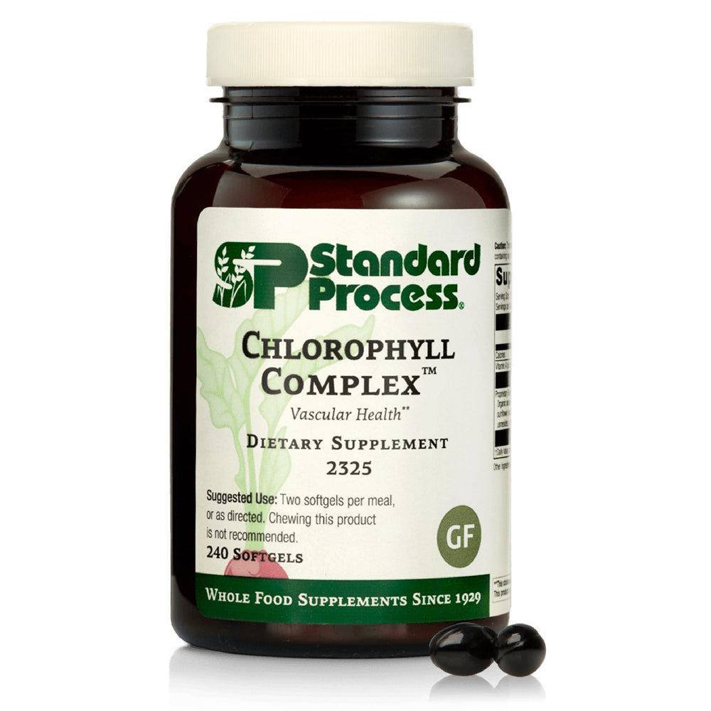 Standard Process Chlorophyll Complex bottle front view for detox-friendly daily wellness.