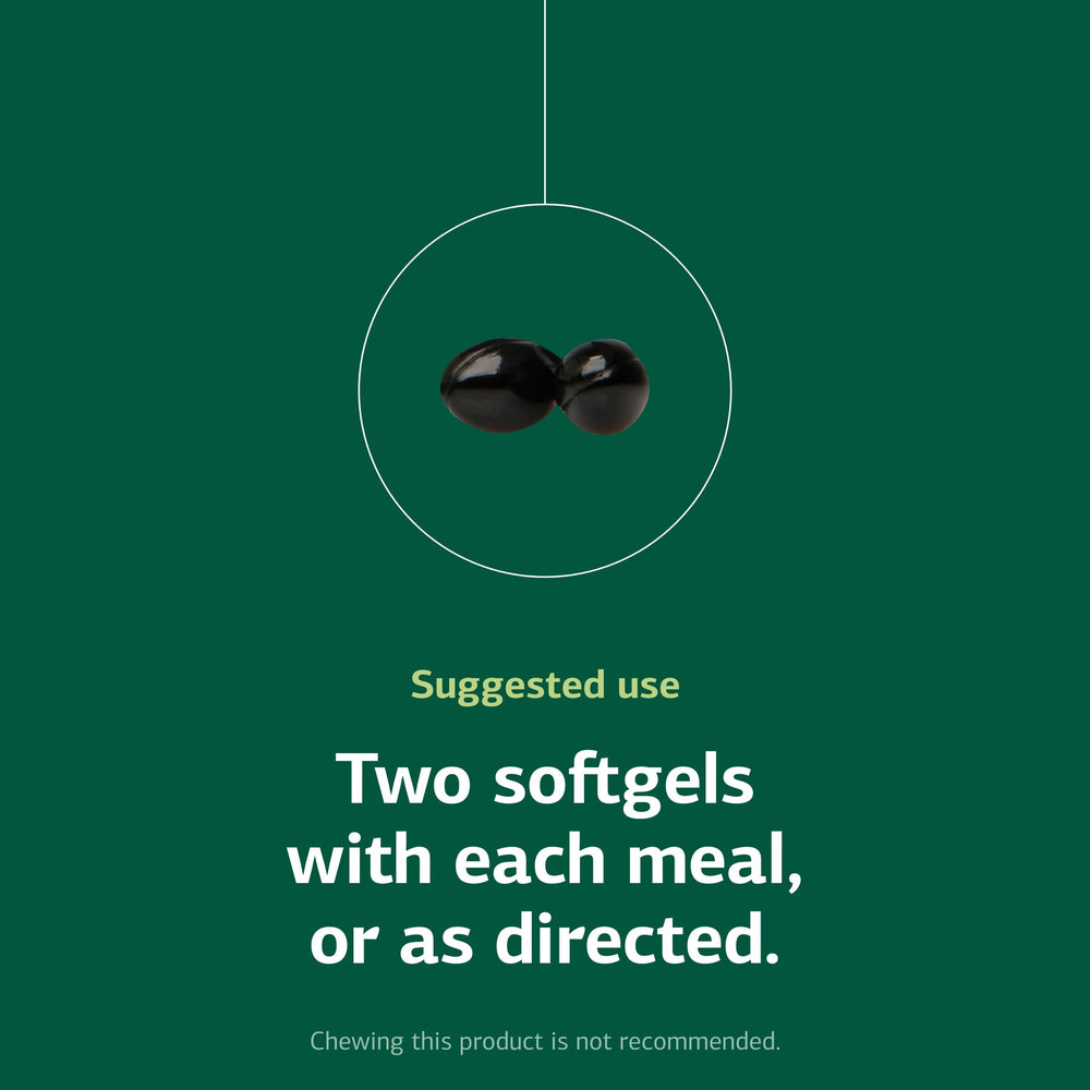 Standard Process Chlorophyll Complex bottle with spoon demonstrates easy two-softgel serving.