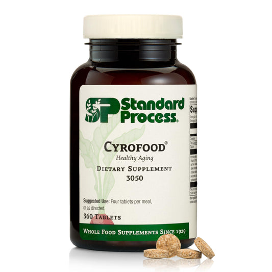 Standard Process Cyrofood bottle showing a whole-food blend for daily nutrition.