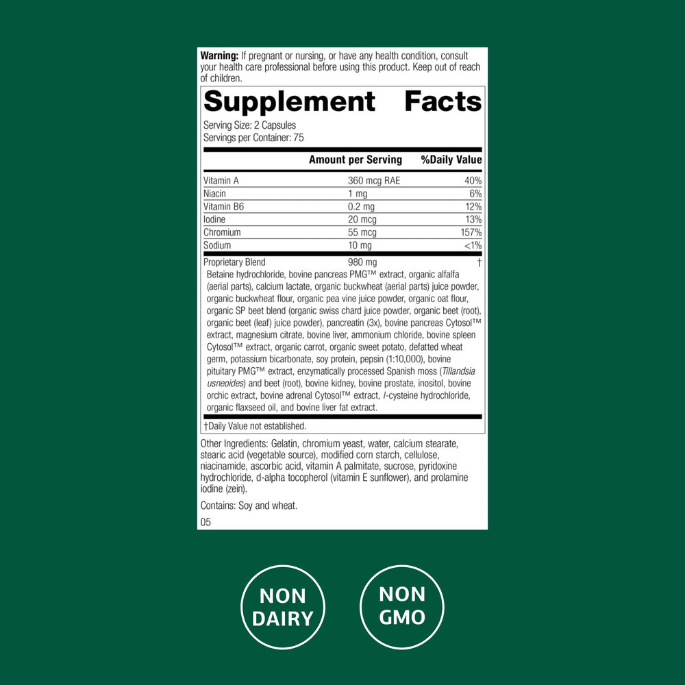 Standard Process Diaplex bottle label close-up highlighting chromium and vitamin A