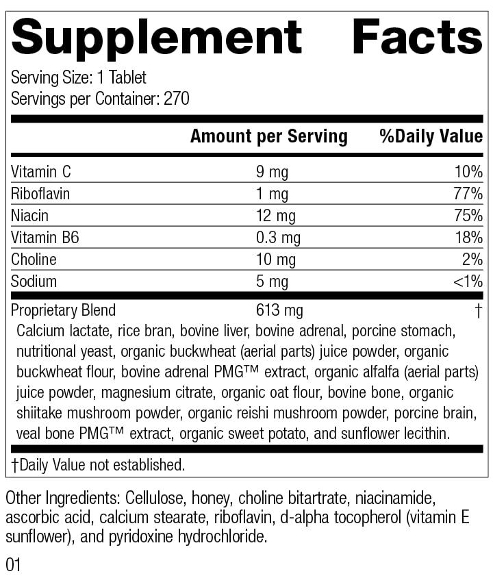 Standard Process Drenamin tablets close-up show adrenal balance for daily use