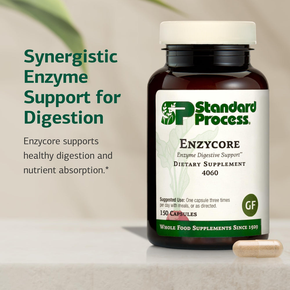 Standard Process Enzycore capsules closeup for easy daily digestion