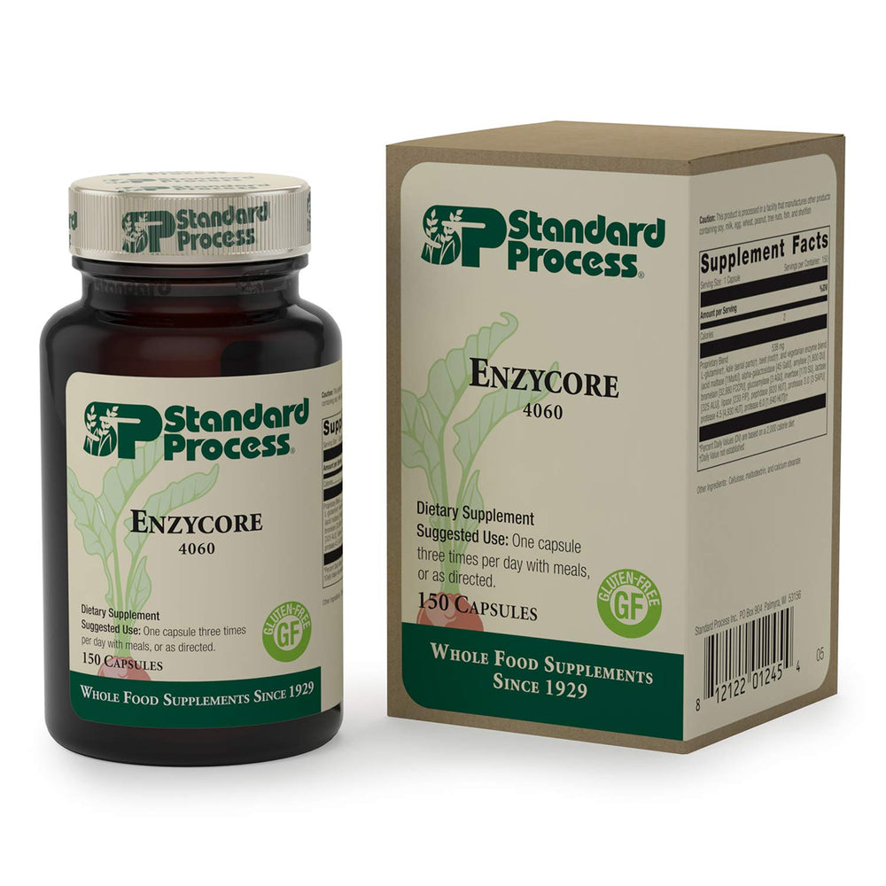 Standard Process Enzycore packaging detail emphasizes natural ingredients and care