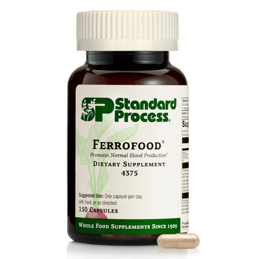 Standard Process Ferrofood bottle label with iron and B12 ingredients for blood health