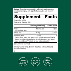Close-up of Standard Process Folic Acid B12-180 label highlighting circulation support
