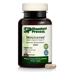 Standard Process Multizyme bottle front view showing label for digestive support after meals