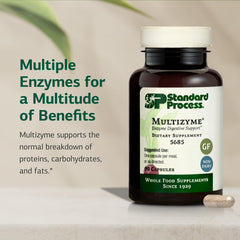 Multizyme label detail noting gluten-free, non-dairy, and non-soy formula