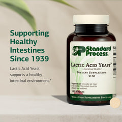 Standard Process Lactic Acid Yeast label highlights vegetarian, non-soy formulation.