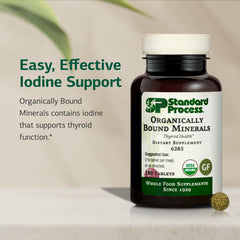 Standard Process Organically Bound Minerals tablets image, showcasing kelp-derived iodine in a plant-based formula.