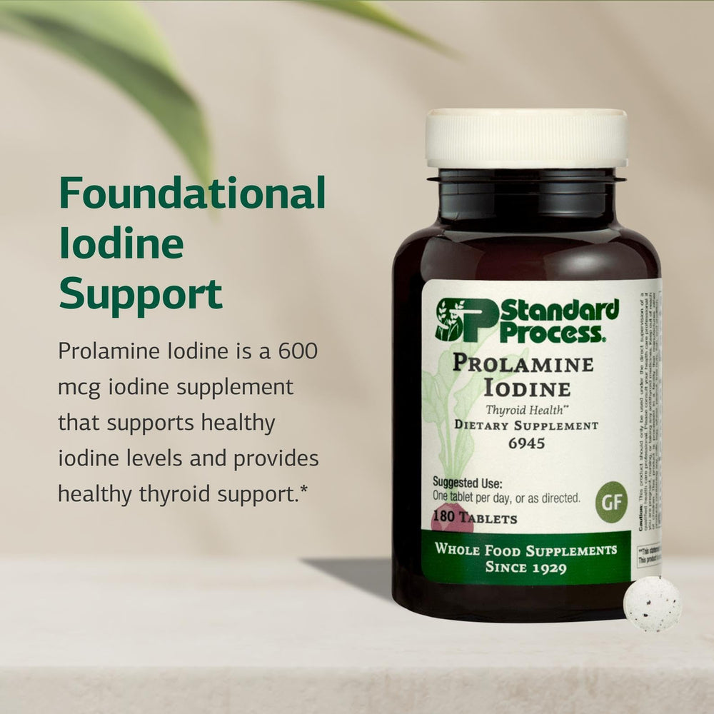 Standard Process Prolamine Iodine label view with vegan and gluten-free branding visible