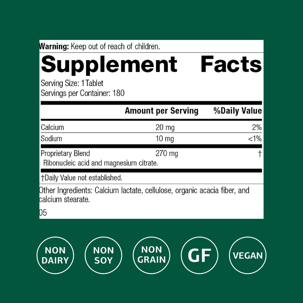 Standard Process RNA bottle label close-up highlights vegan and gluten-free features.
