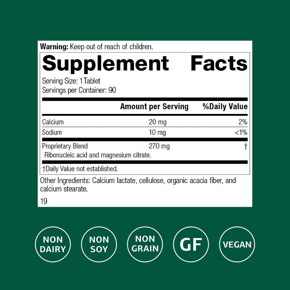 Standard Process RNA yeast-derived ingredients showcased on label, supporting natural cellular nutrition