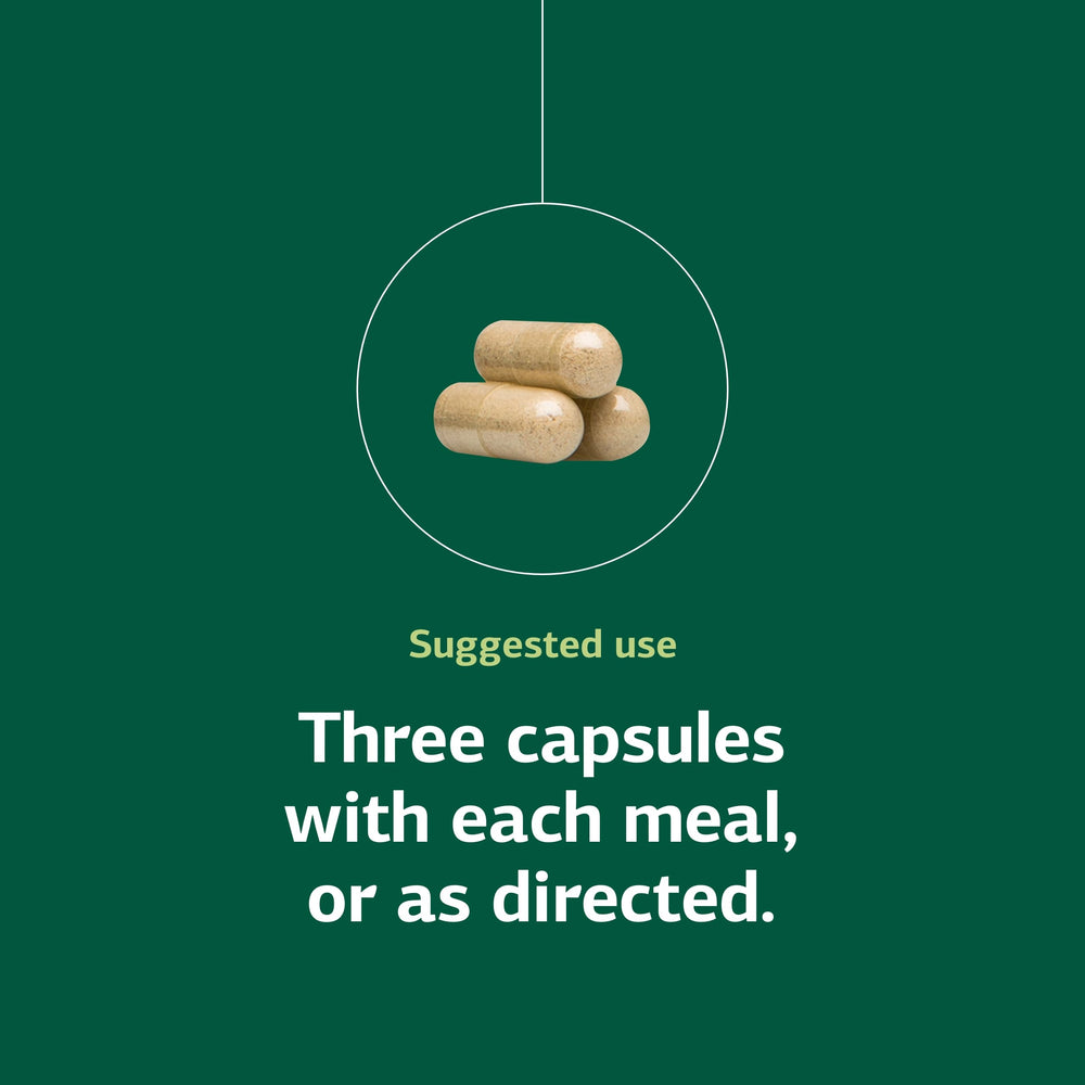 Serving dose of three capsules per meal for liver support.