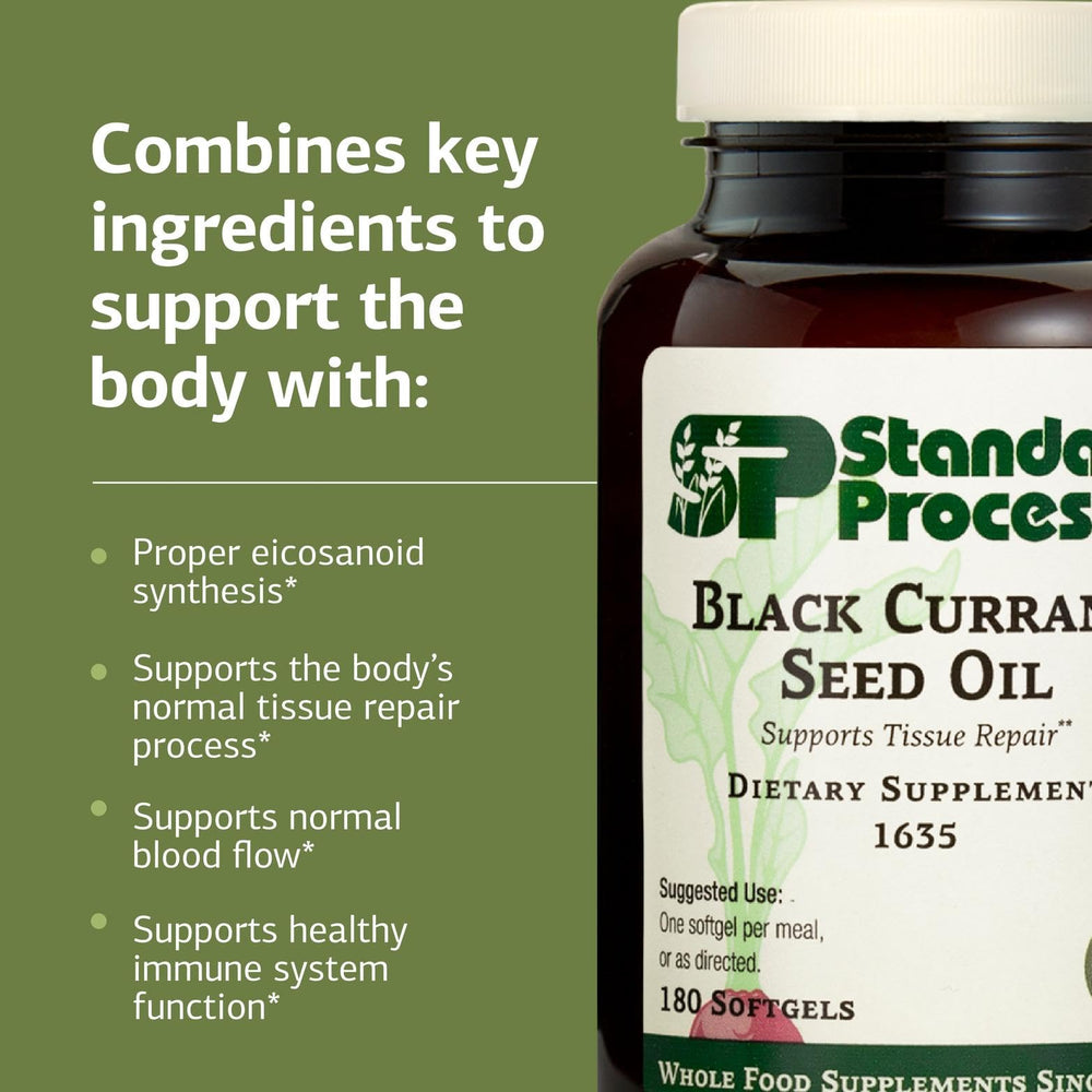 Standard Process softgels pouring from bottle for easy daily use.