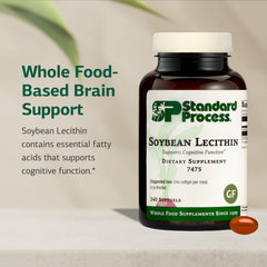 Standard Process Soybean Lecithin softgel capsules on plate support liver and nerve function