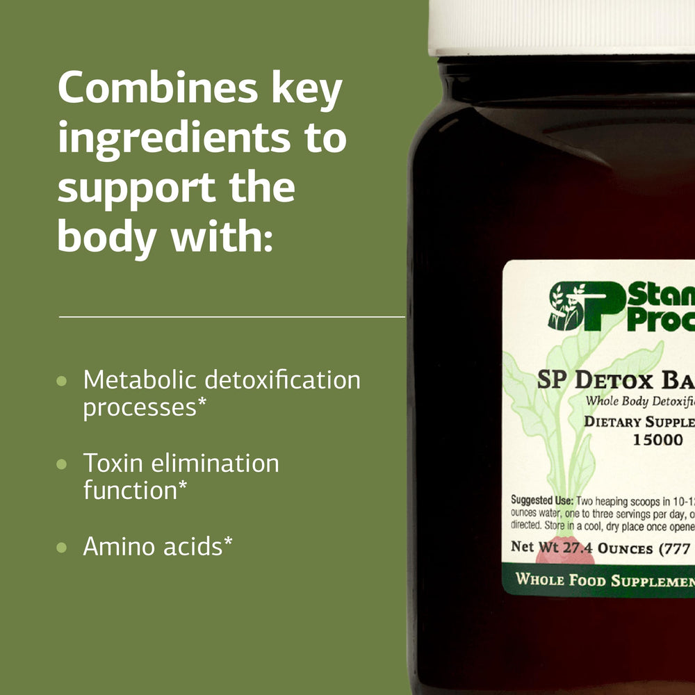 SP Detox Balance label shows gluten-free, vegan, non-dairy features