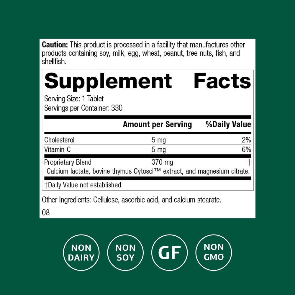 Standard Process Thymex bottle label close-up showing Cytosol extract ingredients.