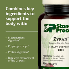 Zypan tablets dosed with meals for supported macronutrient digestion.