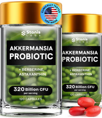 Stanis Labs Akkermansia bottle front view promoting gut health