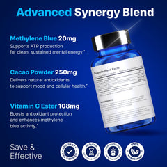 Stanis Labs label emphasizing pharmaceutical-grade methylene blue for reliable mental stamina