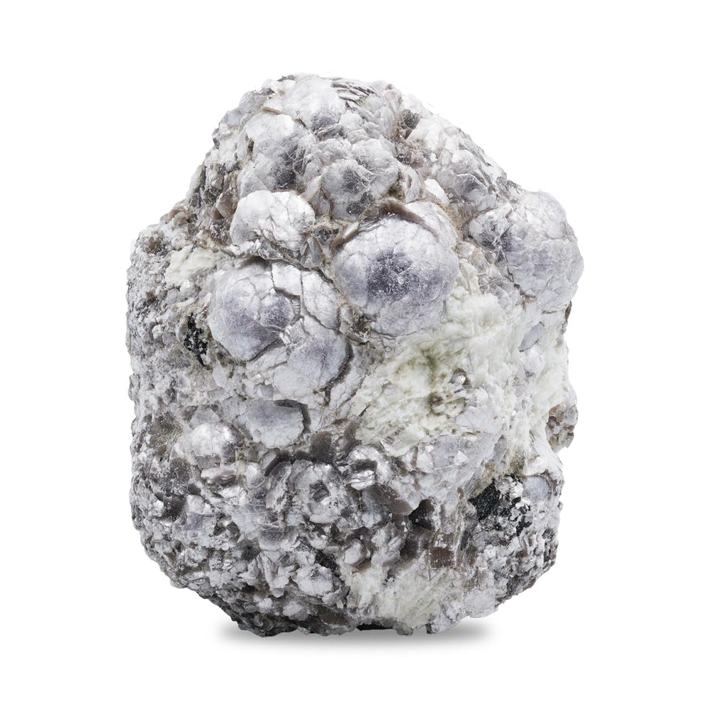 Starborn Coconut Lepidolite Crystal close-up reveals silver-lilac color and curved layers.