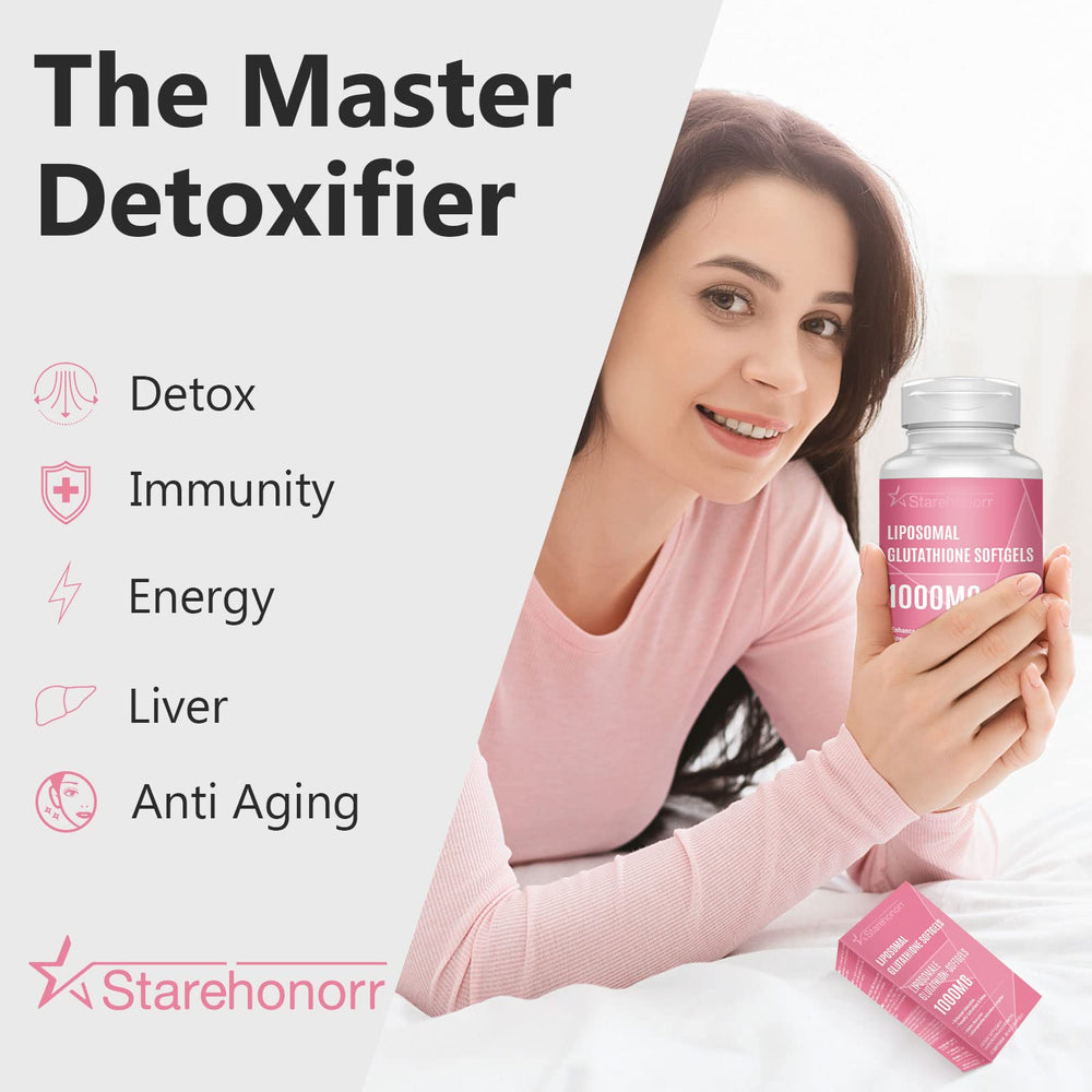 Starehonorr Liposomal Glutathione Softgels with Vitamin C highlight immune and detox synergy.