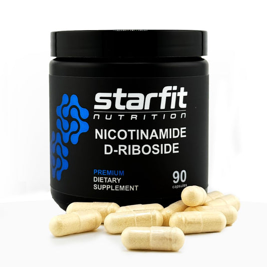 STARFIT nicotinamide d-riboside bottle shows NAD+ support for lasting energy.
