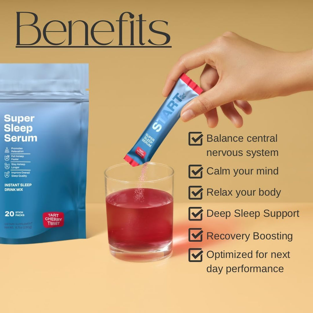 Top view of packaging for Start Fuel Co. Super Sleep Serum Tart Cherry Twist.