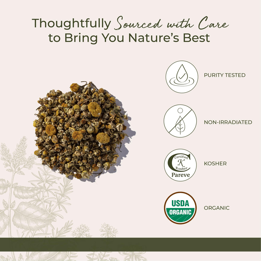 A cup of chamomile tea with sweet floral notes and apple hints