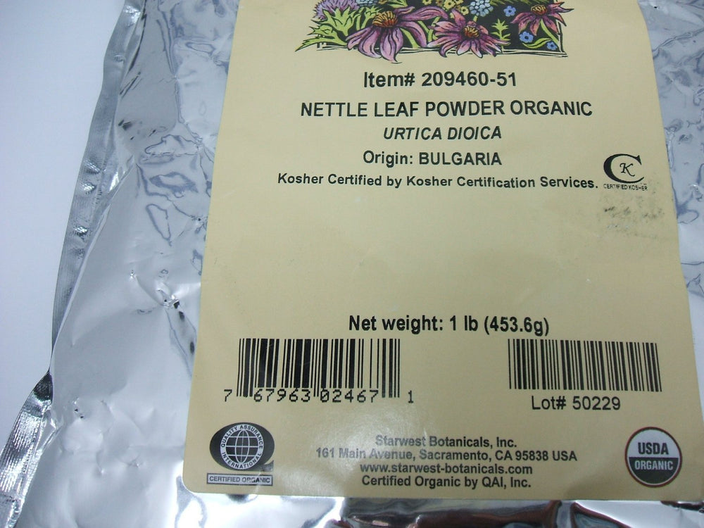 Starwest Botanicals nettle leaf powder in cup for tea infusion and flavor
