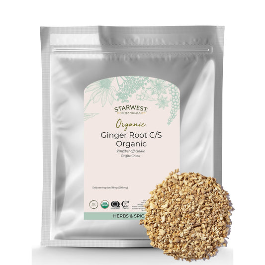 Starwest Botanicals Organic Ginger Root sliced for easy tea and cooking adventures.