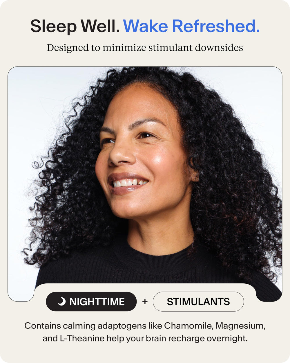 Close-up of STASIS Nighttime capsules highlighting key ingredients