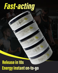Statera Lemon energy pouch half-open for easy access and portability.