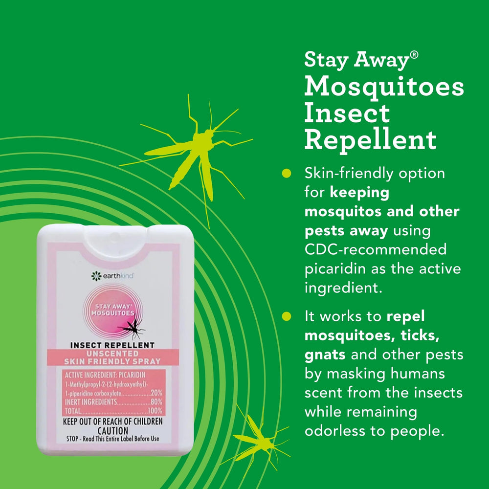 Applying EarthKind Stay Away spray for reliable skin protection.