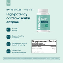 Stay-Well Naturals daily-dosage visualization shows nattokinase, curcumin, and bromelain