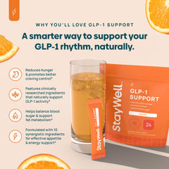 Stirring Stay-Well Naturals GLP-1 mix into a glass for balanced energy.