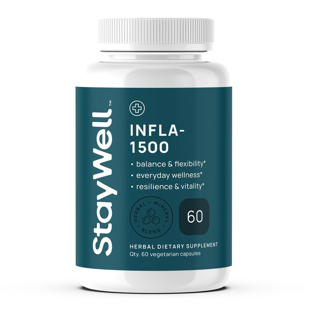 Stay-Well Naturals Infla-1500 bottle-front view for active lifestyle support.
