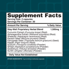Stay-Well Naturals Infla-Support Plus Kavach and Guduchi visuals show holistic herbal approach.