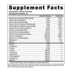 Scoop beside bottle for convenient Steel Supplements BCAA EAA kiwi strawberry fueling